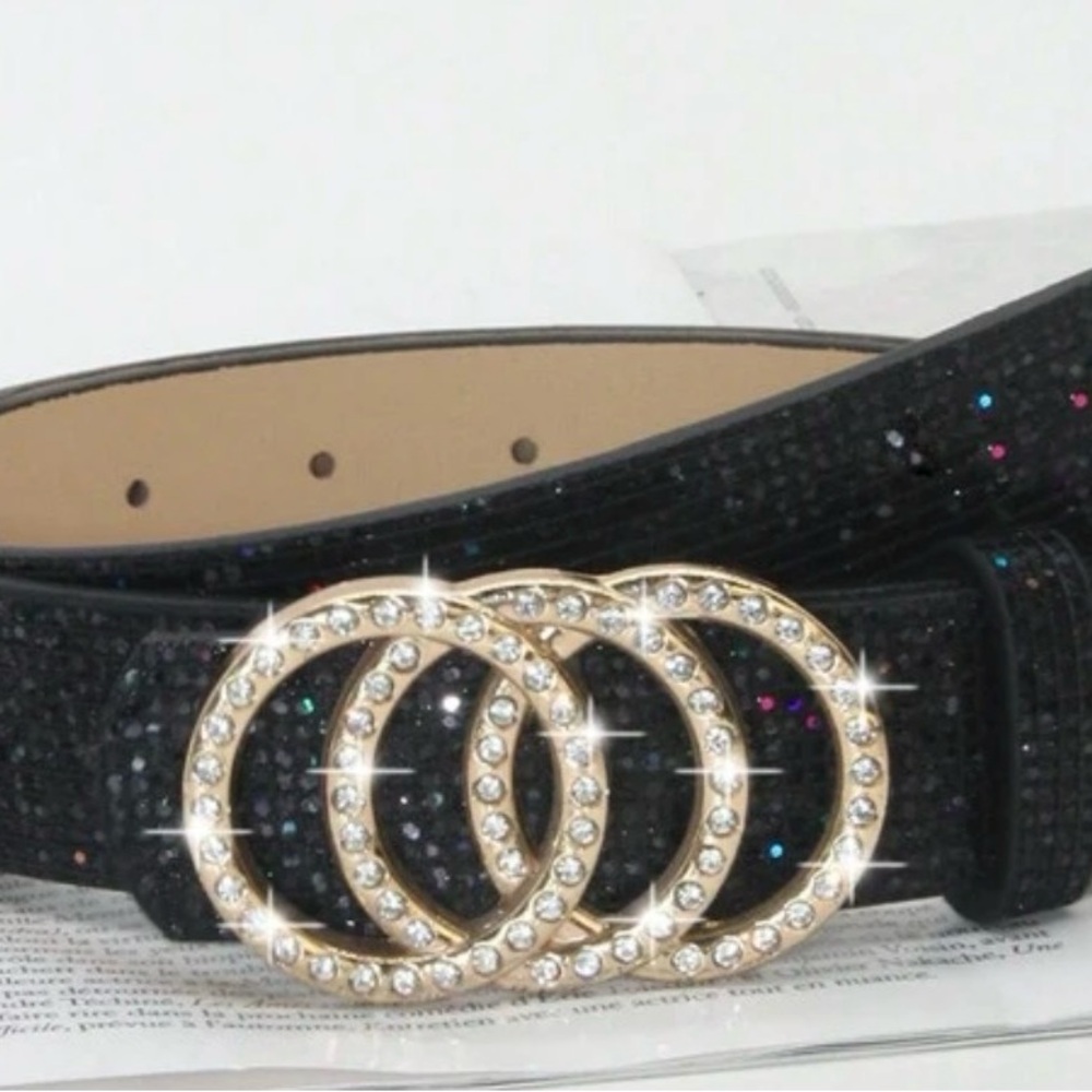 Women Rhinestone Buckle Metallic belt - Picture 2 of 9